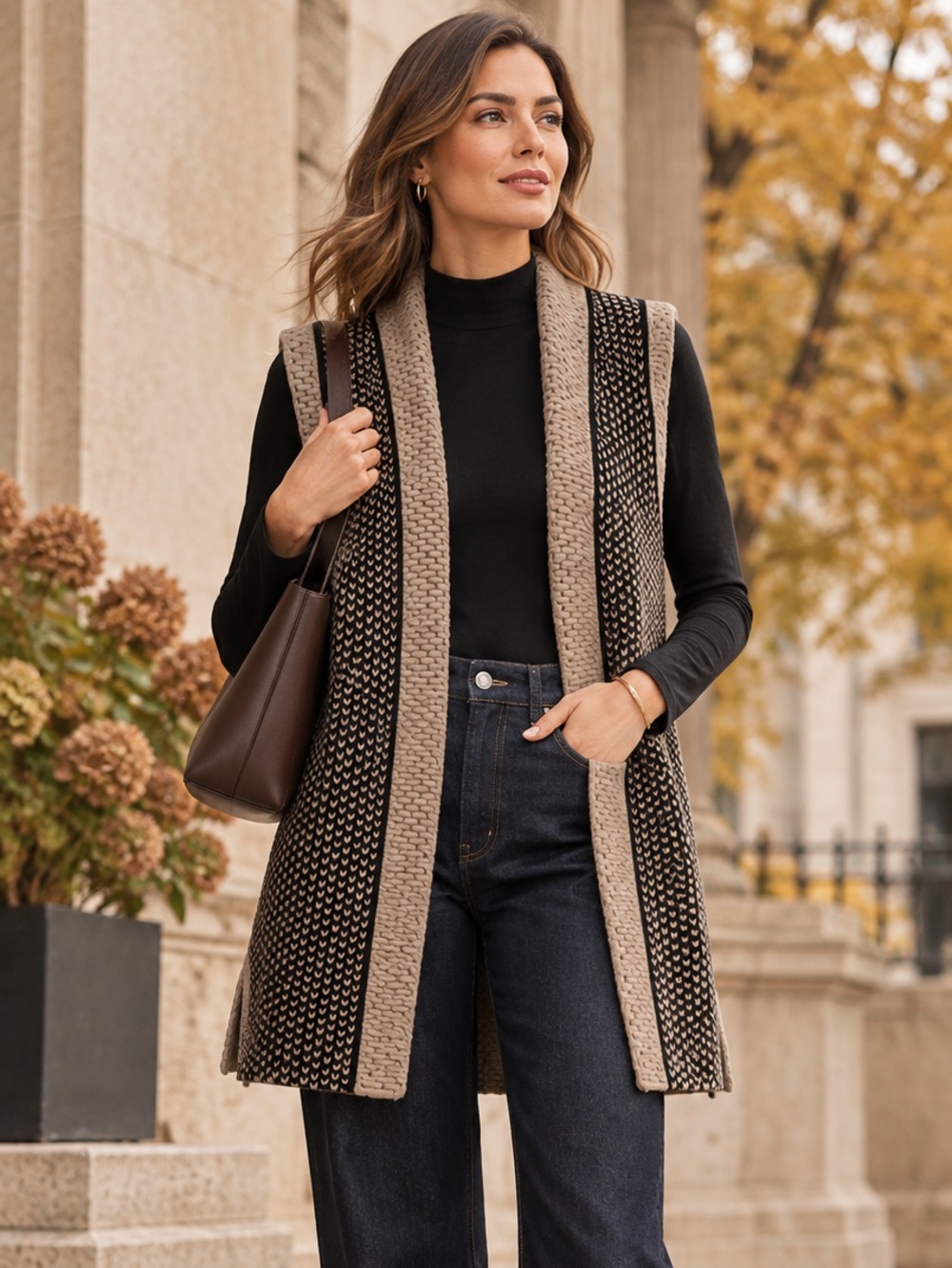 Club Monaco Wool Alpaca Longline Knit Sweater Vest XS Black Taupe
